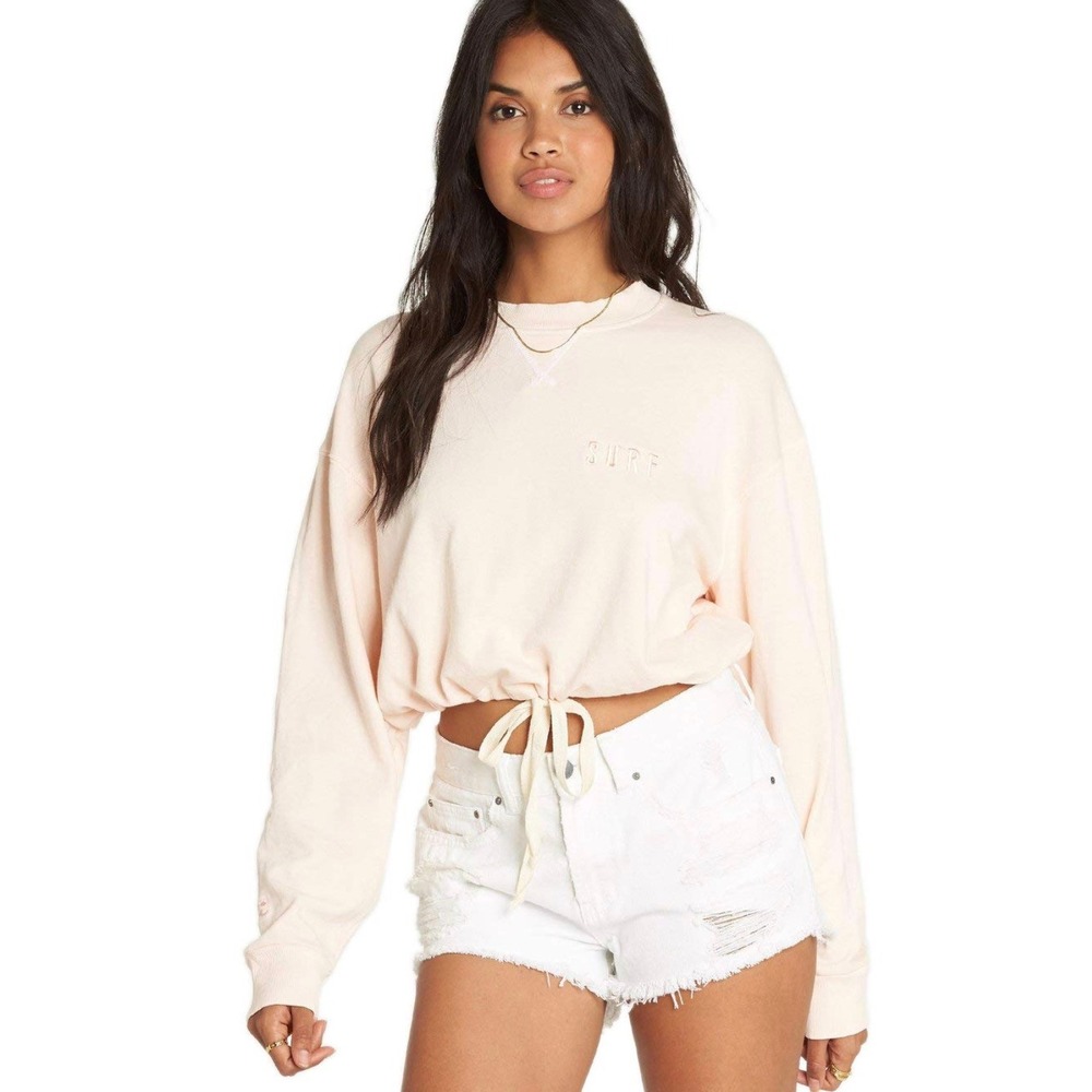 Billabong Womens Peach Surf Cropped‎ Tie Waist Sweatshirt XS